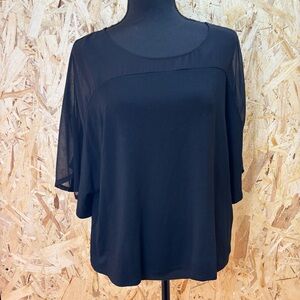 Halston Heritage Black Sheer Sleeve Blouse - Size M - Minimalist